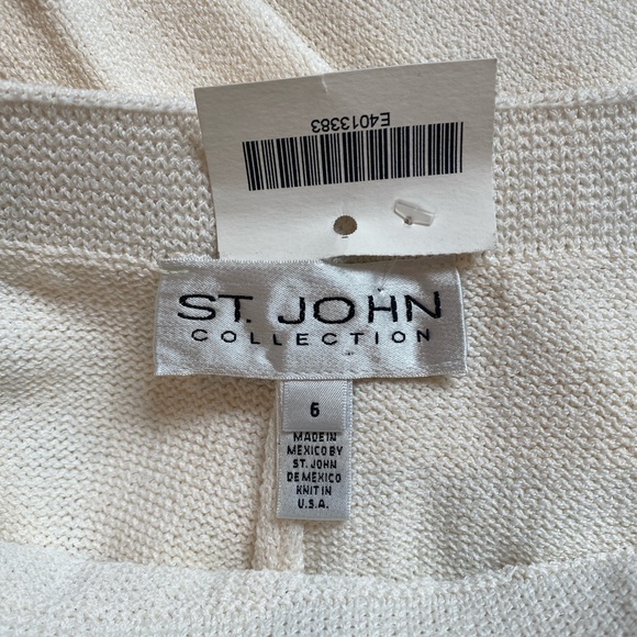 St. John Knit Cream Elastic Waist Pant 6 - Picture 3 of 4